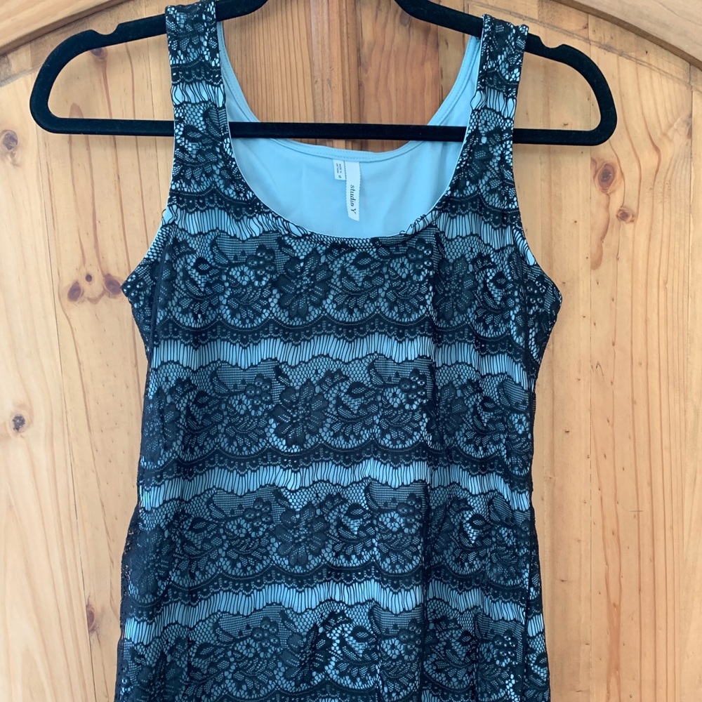 BLUE & BLACK LACE TANK TOP